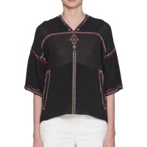 ETOILE ISABEL MARANT Mekki Half-Sleeve Hooded Blouse with Embroidery